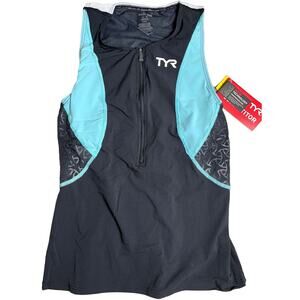 TYR Competitor Womens LOOSE Tri Singlet w/ Bra Top Black Light Blue Sz XS - $72